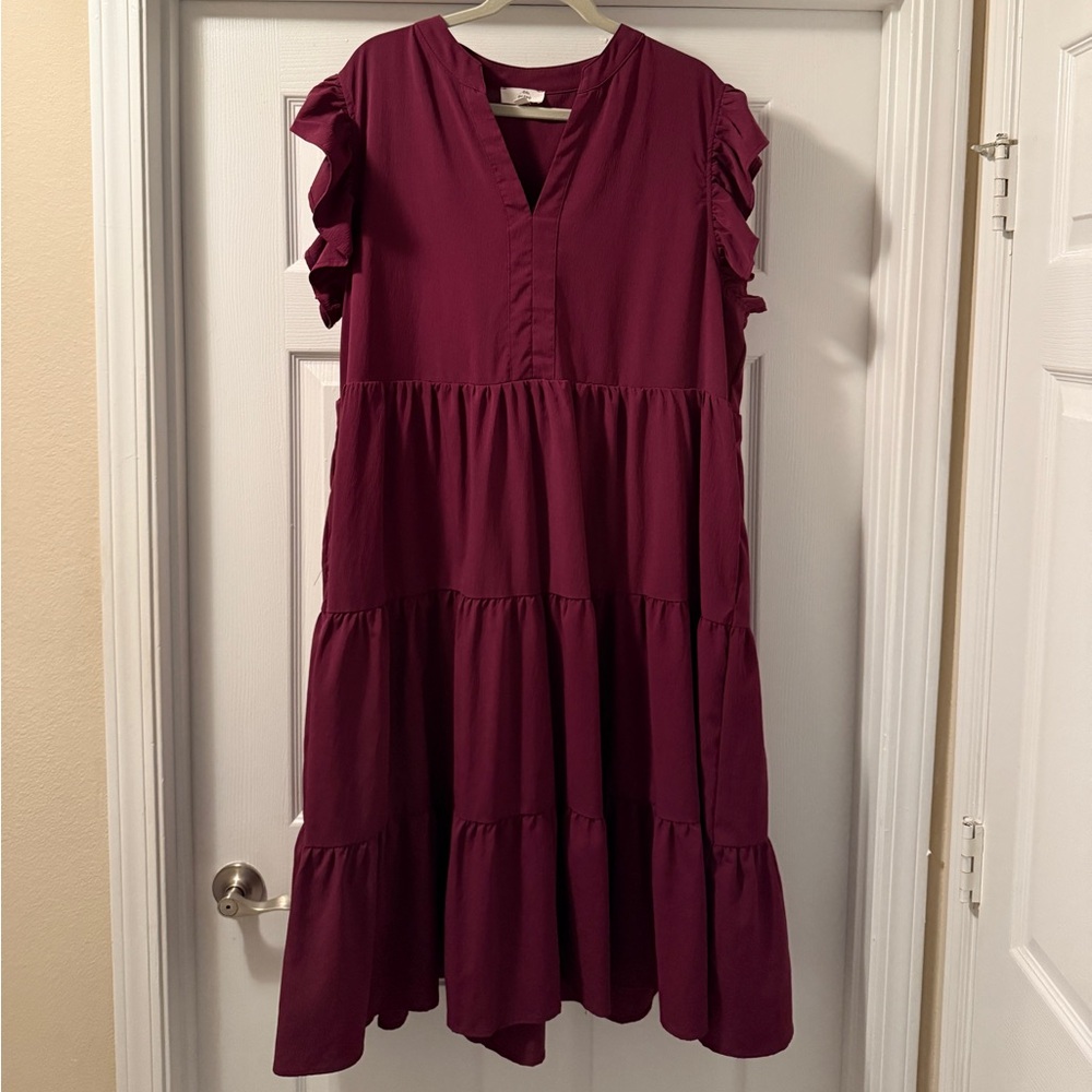 Entro Deep Purple Maxi Dress with Ruffle Sleeves